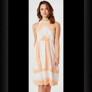 Carve Designs Organic Cotton Mabel Dress Guava Sunrise Stripe Women XL